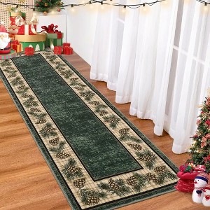 Christmas Washable Area Rug Xmas Pine Cones Rug Plaid Rugs for Living Room Bedroom - 1 of 4