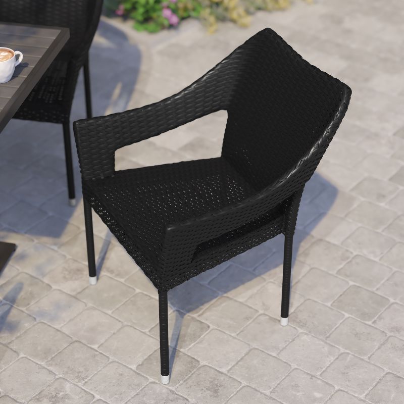 Flash Furniture Ethan Set of 4 Commercial Grade Stacking Patio Chairs, All Weather PE Rattan Wicker Patio Dining Chairs, 5 of 12