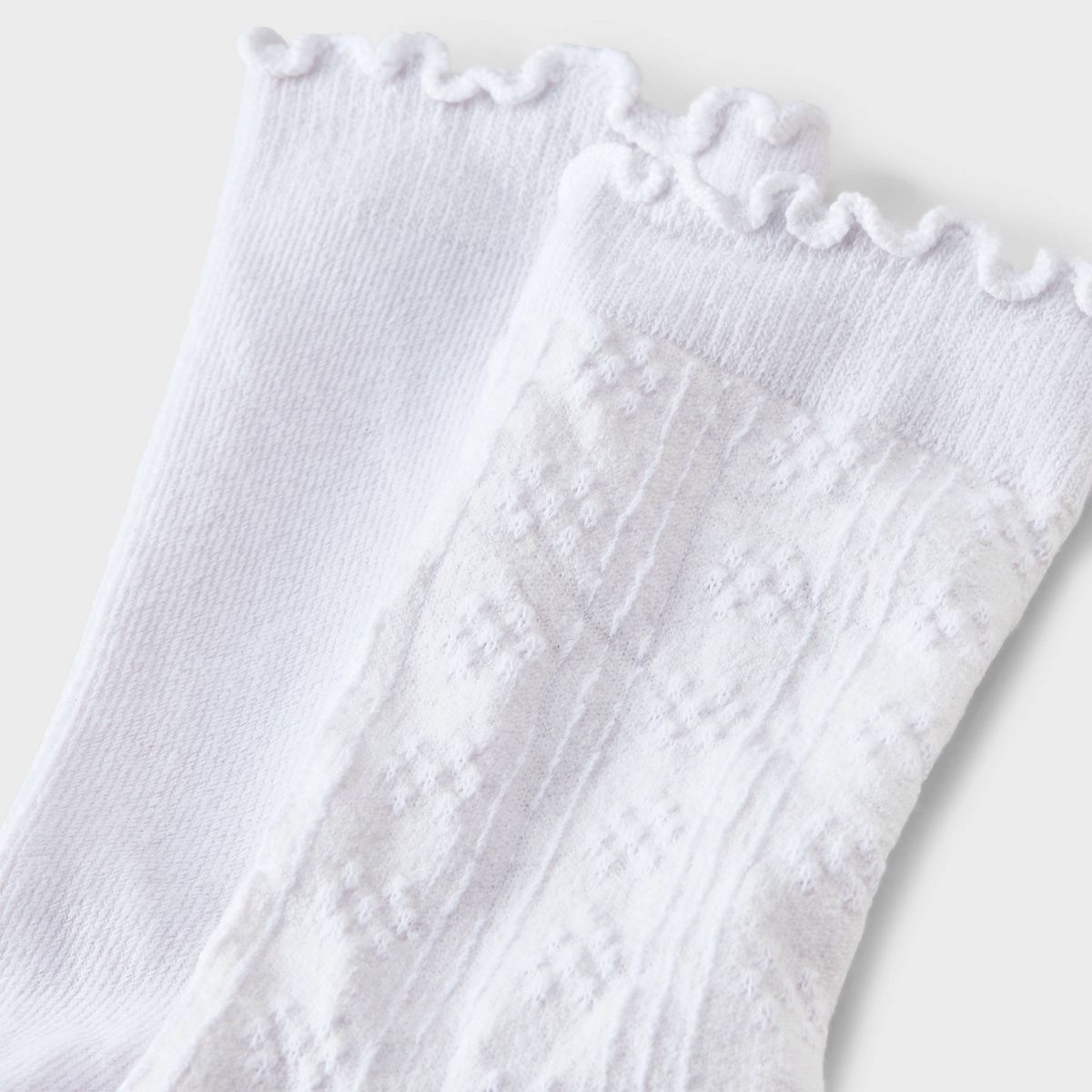 Girls' 6pk Pointelle Lettuce Edge Crew Dress Socks - Cat & Jack™ Bright White - thumbnail 3