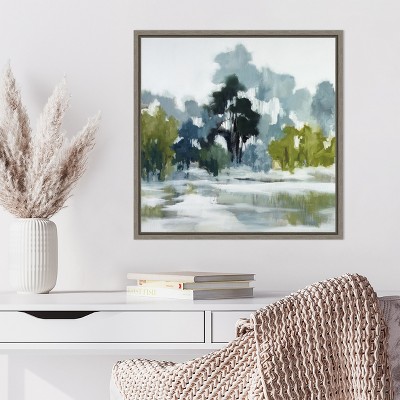 Pond Reflections Blue and Green Canvas Wall Art 22 x 22