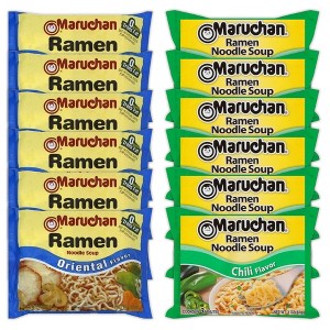 Maruchan Ramen Instant Noodle Soup Variety, 2 Flavors - 6 Packs Soy Sauce & 6 Packs Chili, 3 Ounce Single Servings - 1 of 1