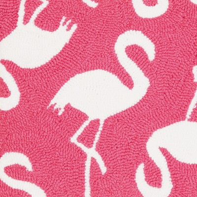 Pink and White Flamingo Hooked Throw Pillow 15" x 15"