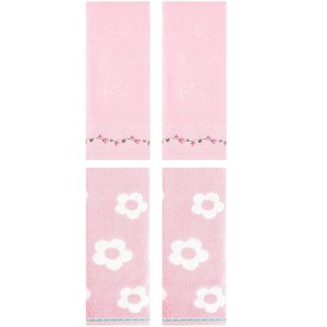 REGALWOVEN 4 Pcs Cute Floral Pattern Bathroom Soft Absorbent Hand Towel - 1 of 4