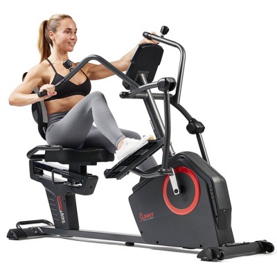 Sunny Health & Fitness Smart Recumbent Cross Trainer Elliptical Exercise Bike