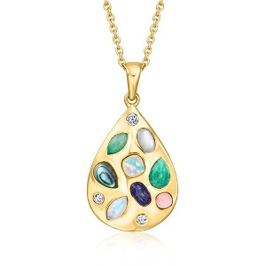 Ross-Simons Multi-Gemstone Teardrop Pendant Necklace With .18 ct. t.w. Lab-Grown Diamonds in 18kt Gold Over Sterling Size 18 - 1 of 3