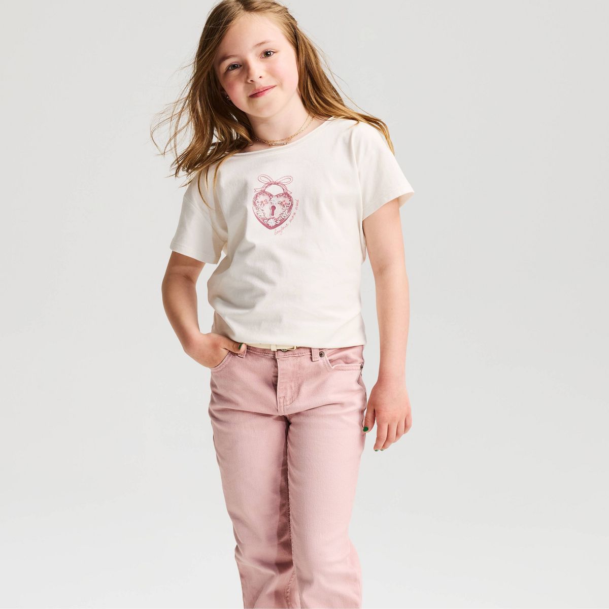 Girls' Short Sleeve Relaxed 100% Cotton Off the Shoulder Graphic T-Shirt - Cat & Jack™ - thumbnail 4
