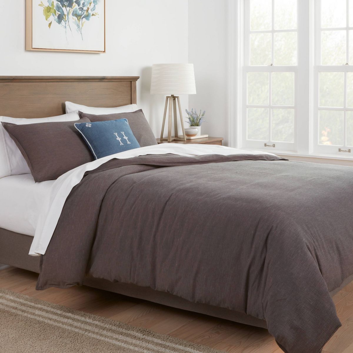3pc Full/Queen Space Dyed Cotton Linen Duvet Cover & Sham Set Dark Gray - Threshold™: Woven Texture, OEKO-TEX Certified