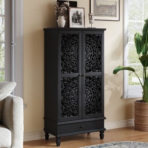 Okak Vintage Hollow-Carved Wood Sideboard Storage Cabinet with Floral Design,Accent Display Pantry Cabinets for Dining Room,Living Room - 1 of 4