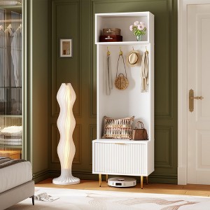 74" Hall Tree with Bench and Storage, Coat Rack with Shoe Bench, Entryway Coat Rack, Hall Tree with 4 Gold Hooks for Entryway Living Room - 1 of 4