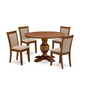 HomeStock 5-Piece Round Natural Oak Finish Solid Wood Top Dining Table with 4 Parson Chair - 1 of 4