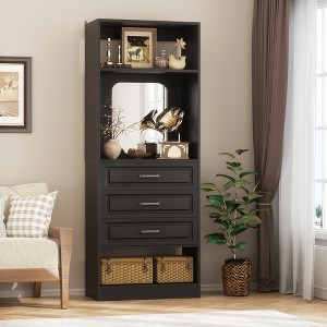 Aheaplus Freestanding Closet System with 3 Drawers, Wooden Closet Organizer with Mirror and Shelves - 1 of 4