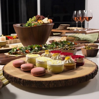 Rustic Acacia Wood Rectangular Footed Server Platter