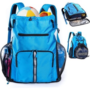 Large Waterproof Beach Backpack, Sandproof Drawstring Bag with Shoe Compartment for Pool, Gym - 1 of 4