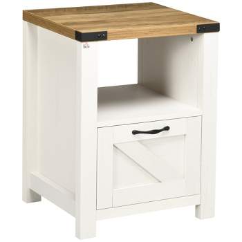 HOMCOM Industrial Side Table with 1 Drawer 1 Open Shelf and Big Tabletop
