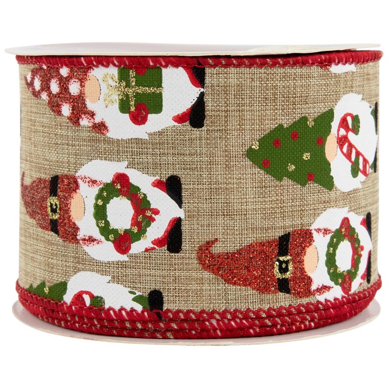 Northlight Gnome Burlap Style Wired Craft Christmas Ribbon 2.5" x 10 Yards, 4 of 6