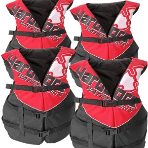 4 pack Hardcore Coast Guard type III PFD for adults; life jacket paddle vest for adults; life vest flotation device; Jet ski, wakeboard, kayak; - 1 of 4