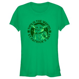 Juniors Womens Star Wars: The Mandalorian St. Patrick's Day Grogu This is the Way T-Shirt - 1 of 4