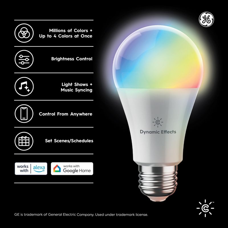 GE CYNC Dynamic Effects Smart LED Full Color A19 Light Bulb, 2 of 7