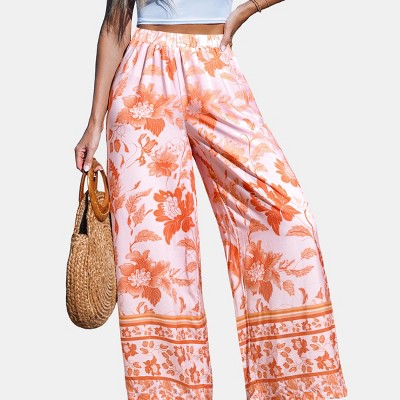 Women's Breezy Floral Print Wide Leg Beach Cover-Up Pants - Cupshe