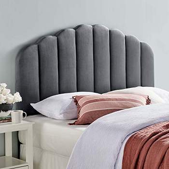 Modway Veronique Channel Tufted Performance Velvet Upholstered Twin Headboard in Charcoal