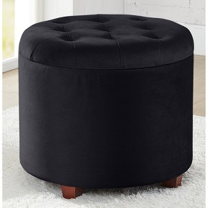Ornavo Home Upholstered Round Tufted Storage Ottoman with Wooden Legs - 1 of 4