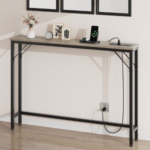 5.9" Narrow Console Table with Outlets, Slim Sofa Table for Living Room, Skinny Behind Couch Table, Industrial Hallway Table for Entryway - 1 of 4