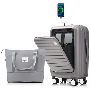 2/3/4 PCS Luggage Set, 20"+24"+28" Suitcase with USB Port, Cup Holder, Travel Duffel Bag & Wet-Dry Toiletry Bag, Carry-On / Checked - ModernLuxe - 1 of 4