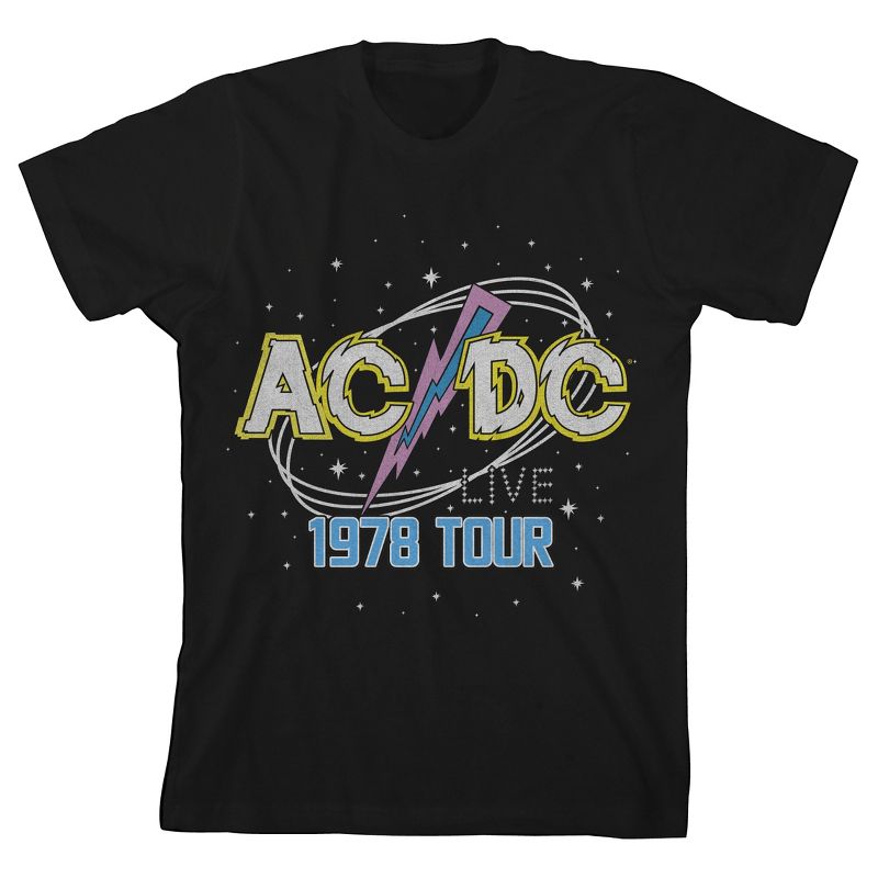 ACDC 1978 World Tour Pop Art Logo Crew Neck Short Sleeve Boys' Black T-shirt, 1 of 4