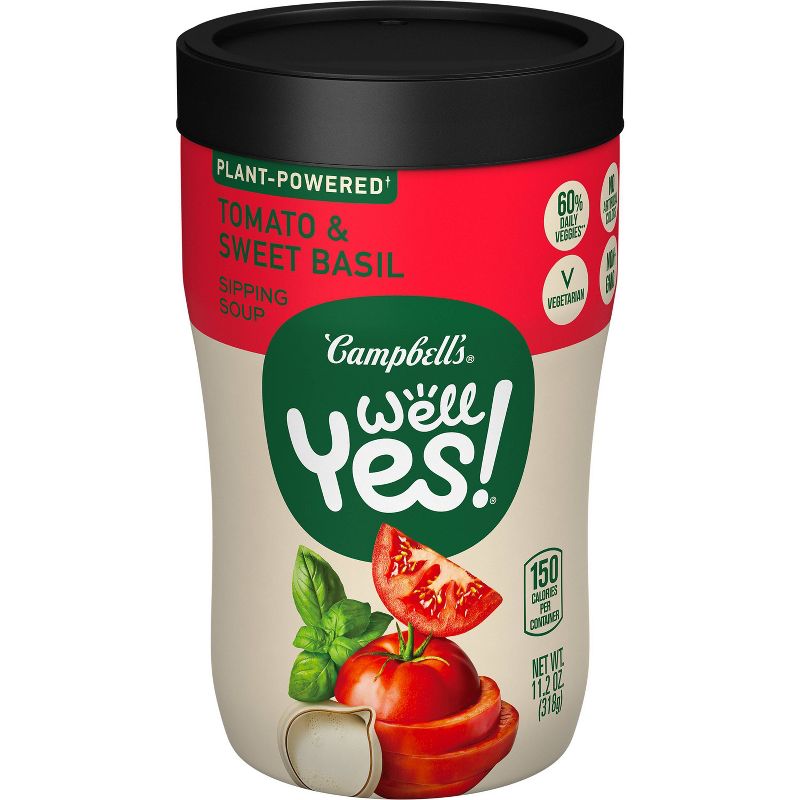 Campbell&#39;s Well Yes! Tomato &#38; Sweet Basil Microwavable Sipping Soup - 11.2oz, 1 of 12