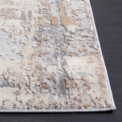 Ivory Abstract 2' x 8' Synthetic Easy Care Runner Rug