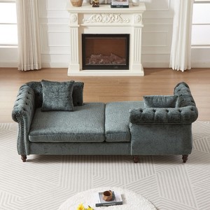 81-inch Chenille Face-to-face Chaise Lounge with Two Pillows,Nailhead trim,Button Tufted Design and Rolled Arms for Lounge, Living room and Office - 1 of 4
