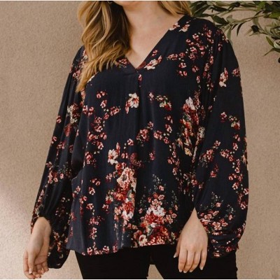 Women's Floral Print Balloon Sleeves Blouse - Plus - Oddi