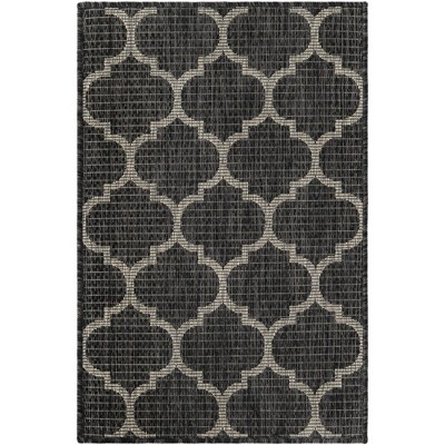 Black and Beige Synthetic Rectangular Outdoor Trellis Rug