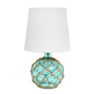 14.75" Maritime Medium Coastal Fisherman Shoreside Colored Glass Rope Table Lamp with Fabric Shade - Lalia Home - 1 of 4