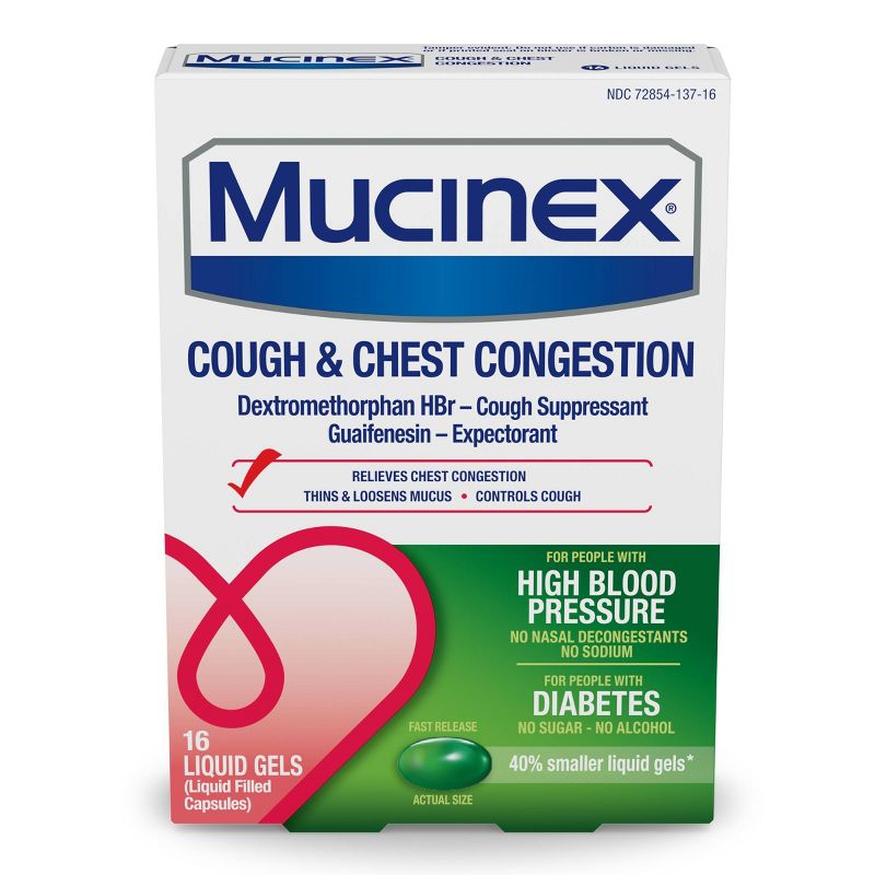 Mucinex High Blood Pressure Cough &#38; Chest Medicine - Liquid Gels - 16ct, 1 of 5