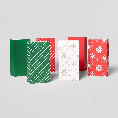 6ct Medium Assorted Holiday Print Treat Bags Red/Green - Wondershop™