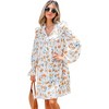 Amaryllis Women’s White Floral Ruffle Detail Long Sleeve V-Neck Mini Dress with Tiered Skirt - 4 of 4