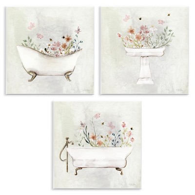Stupell Industries Soft Floral Bathroom Scenes 3pc Wall Plaque Art Set
