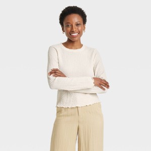 Women's Long Sleeve Crinkle T-Shirt - A New Day™ - 1 of 4