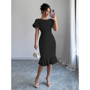 knee length dresses for ladies Noah Black Ruffle Dress