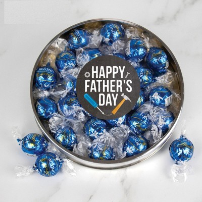 Father's Day Candy Gift Tin with Chocolate Lindor Truffles by Lindt Large Plastic Tin with Sticker By Just Candy - Tools
