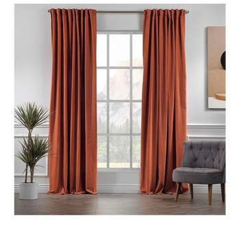 Towels Beyond Extra Long Room Darkening Faux Velvet Curtain Panels Set of 2, Burnt Orange
