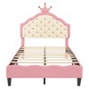 NicBex Twin/Full Size Upholstered Bed Frame with Tufted Headboard,Princess Bed with Crown Headboard for Girls,No Box Spring Needed,White+Pink - 3 of 4