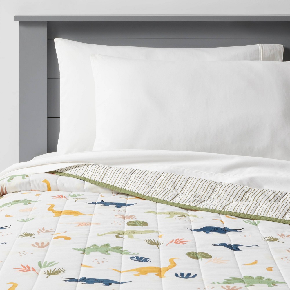 Twin Dinosaur Reversible Kids' Quilt - Pillowfort™: Boys Bedding, Twin Size, Green, OEKO-TEX Certified