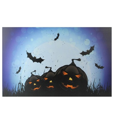 Northlight LED Lighted Jack-O-Lanterns and Bats Halloween Canvas Wall Art - 23.5" x 15.5"