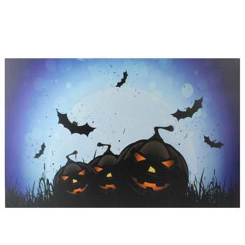 Northlight LED Lighted Jack-O-Lanterns and Bats Halloween Canvas Wall Art 23.5" x 15.5"