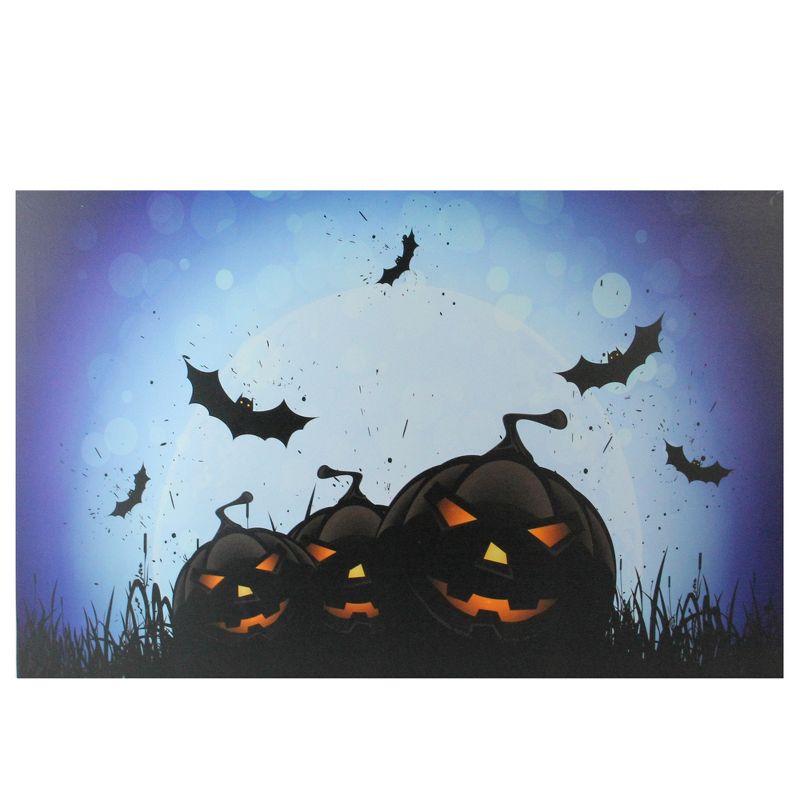 Northlight LED Lighted Jack-O-Lanterns and Bats Halloween Canvas Wall Art 23.5" x 15.5", 1 of 6