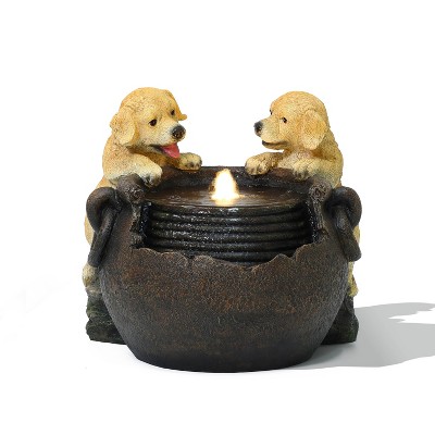 LuxenHome 16” Adorable Puppies Resin Water Fountain with LED Lights, Farmhouse Waterfall Outdoor and Indoor for Patio, Garden Decor Multicolored