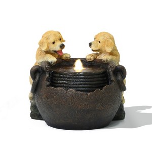 LuxenHome Puppy Love Farmhouse Resin Outdoor Fountain with Lights Multicolored - 1 of 4