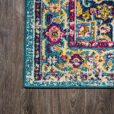 Bohemian Loft Medallion 5x8 Teal Blue Synthetic Area Rug